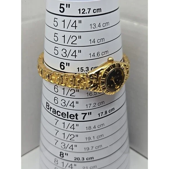 Hampden Women Quartz Goldtone Nugget Bracelet Watch Japan Movt New Battery Black